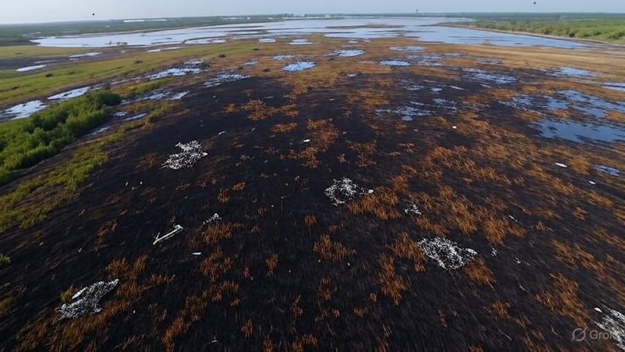 Environmental aftermath of the SpaceX Rocket Explosion 2025 near Boca Chica.