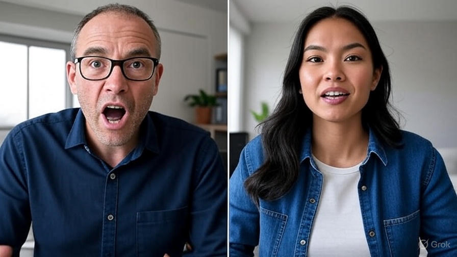 "A split screen showing two tech professionals debating hotly on a virtual video call, one arguing ethics, the other defending hustle culture."